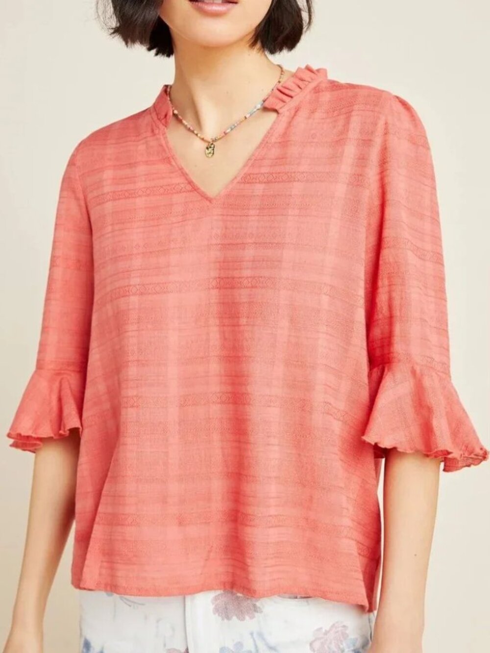 Dolan Anthropologie pink Tandy ruffle sleeve top